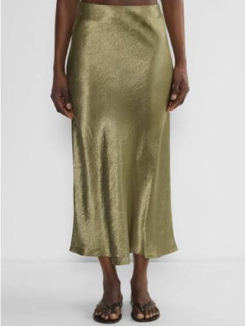 Aritzia Babaton Olive Slip Satin Maxi Skirt